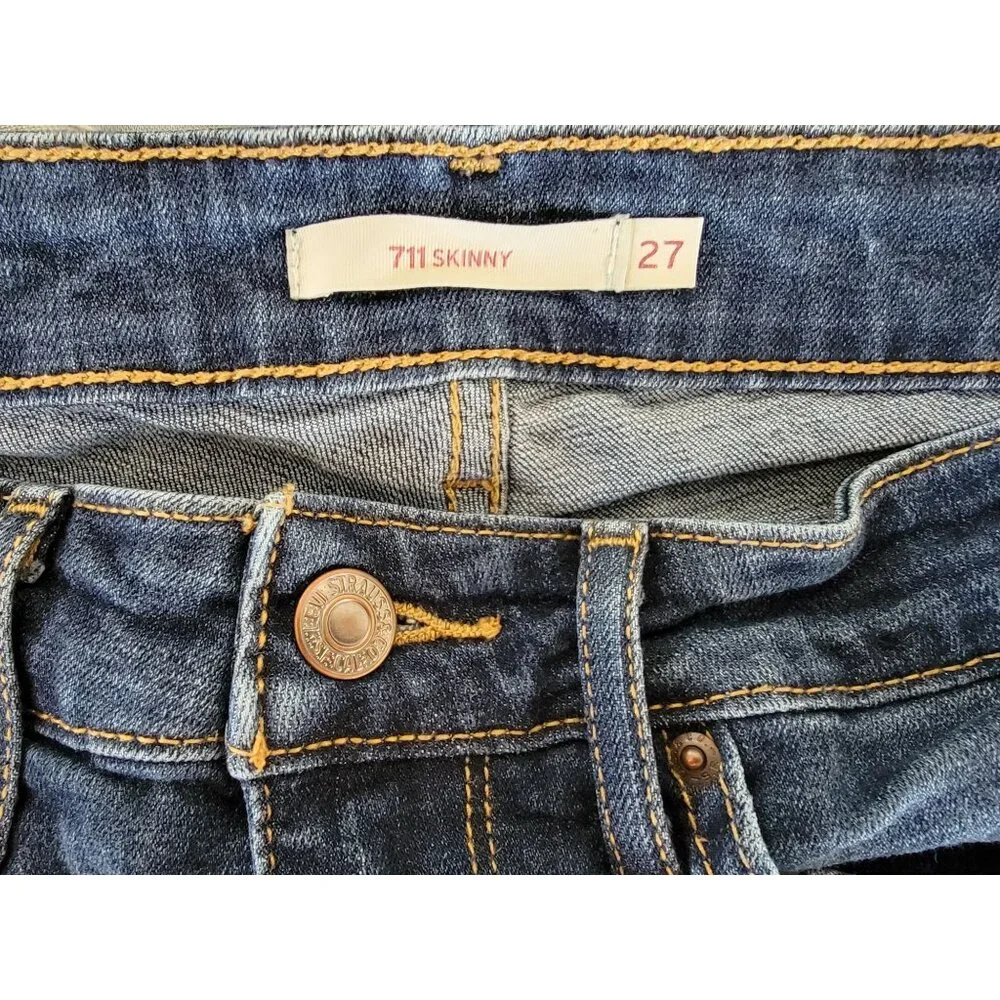 Levis 711 Skinny Jeans Womens Size 27 Blue Mid-Rise Stretch Denim - Picture 4 of 7